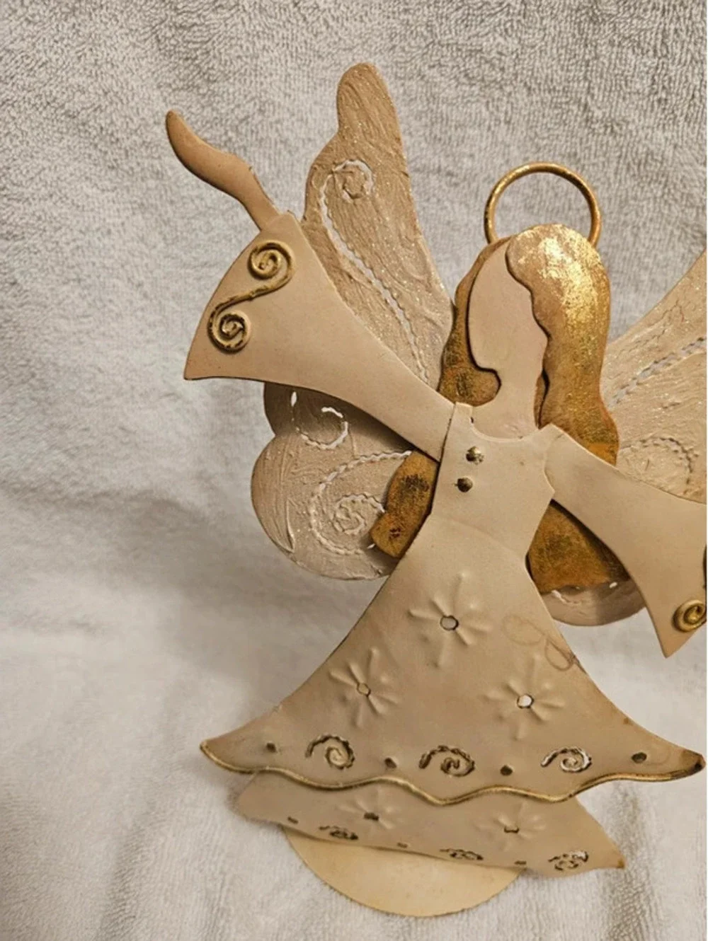 Vintage Metal Angel Tealight Candle Holder Christmas Decor Gold Cream 9x6